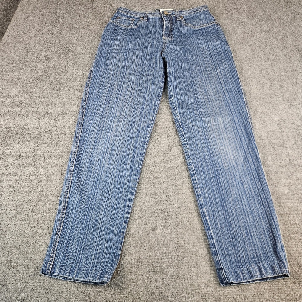Bill Blass Stretch Jeans Womens 6 Short Blue Textured Vertical Stripe Straight